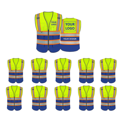 Gilet de sécurité personnalisé avec logo, haute visibilité et réfléchissant, classe 2 ANSI/ISEA, avec poches, vêtement de travail extérieur, gilet de chantier haute visibilité.