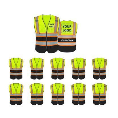 Gilet de sécurité personnalisé avec logo, haute visibilité et réfléchissant, classe 2 ANSI/ISEA, avec poches, vêtement de travail extérieur, gilet de chantier haute visibilité.