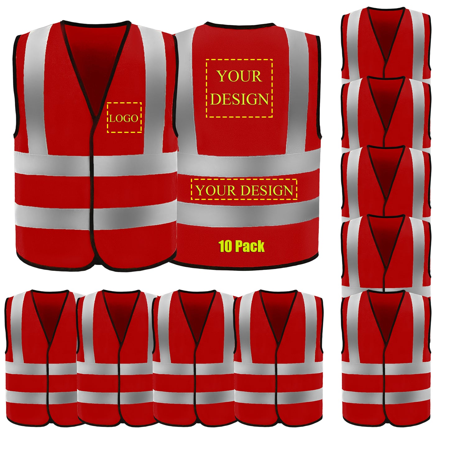 Custom Logo High Visibility Safety Vest Breakaway Velcro Hi Vis Viz Reflective Security Vest Customized