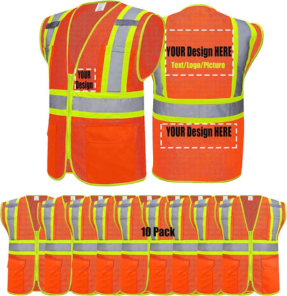 bulk custom hi-vis safety vest with pockets refelctive vests  orange for  man and woman workwear
