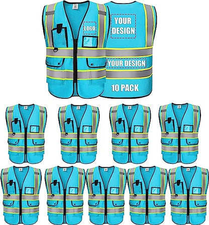 Gilet de sécurité personnalisé avec logo, gilet réfléchissant, gilet de sécurité classe 2, en maille respirante avec poches et fermeture éclair, haute visibilité, vêtement de travail de protection extérieure