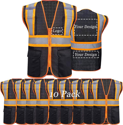 bulk black custom hi-vis safety vest with pockets refelctive vests for company team