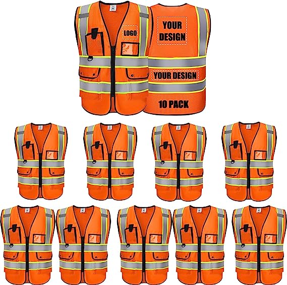 Custom Safety Vest With Logo Reflective Vest Class 2 Safety Vests Mesh Breathable With Pockets Zipper High Visibility Outdoor Protective Workwear