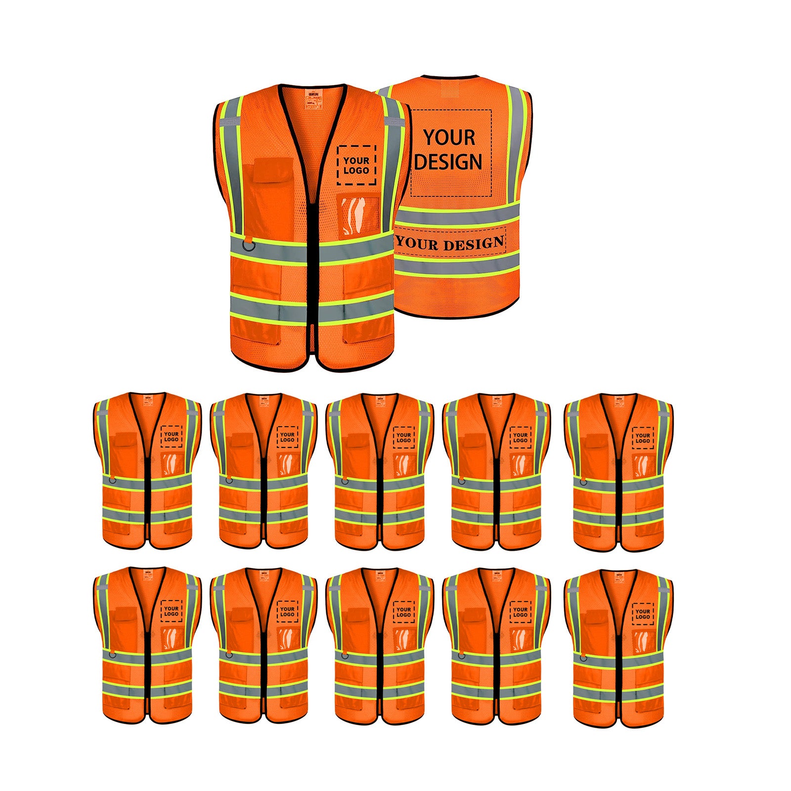 Orange Safety Vest Custom Logo Mesh High Visibility Vest Security Work – Safety  Custom