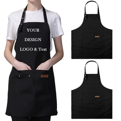 Delantal de lona personalizado, delantal personalizado con bolsillos para cocina, chef, parrilla, delantal personalizado con logotipo, texto e imagen.