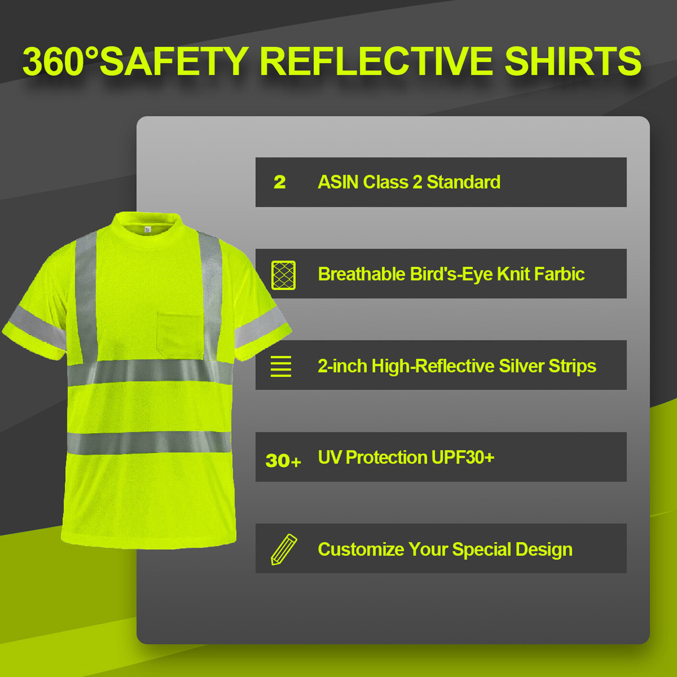 Custom hi vis shirts customize reflective shirts with logo S M L XL XXL Long and short Sleeve