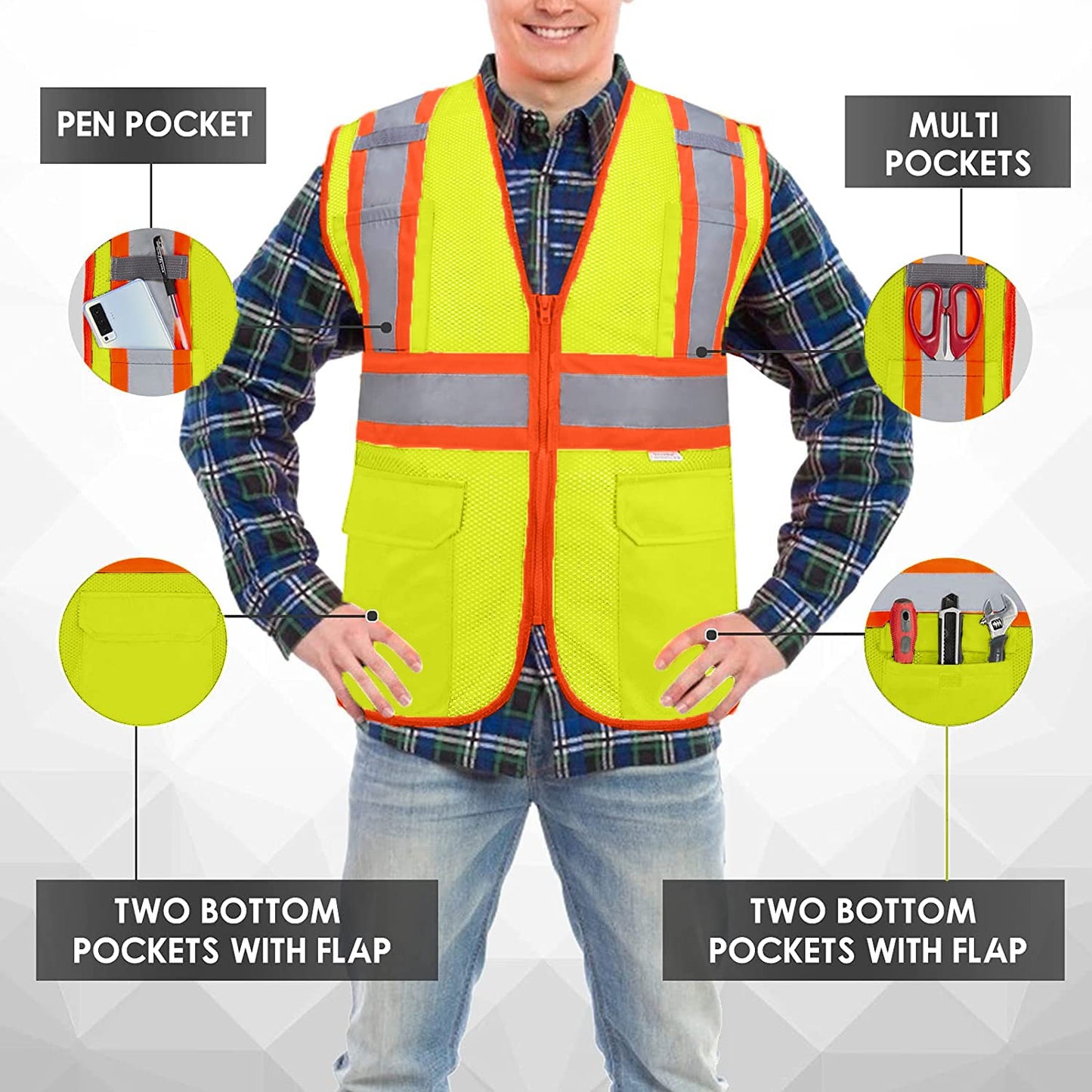 Custom safety vest customize hi vis vest reflective vest with logo yellow S M L XL XXL
