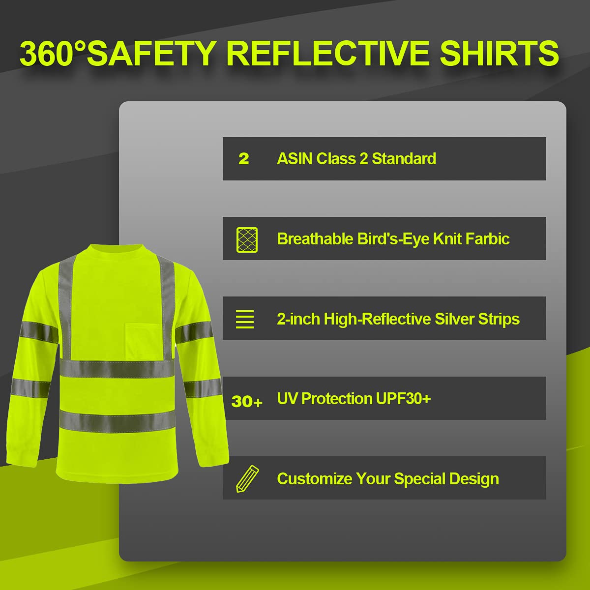 Custom hi vis T shirts customize reflective T-shirts with logo S M L XL XXL Long and short Sleeve