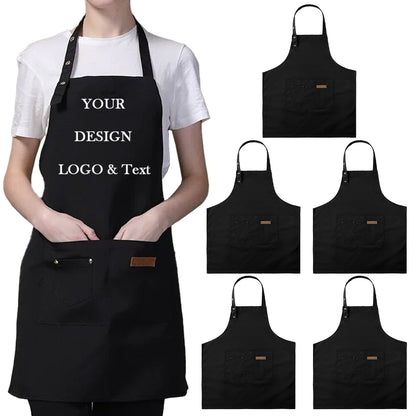 Delantal de lona personalizado, delantal personalizado con bolsillos para cocina, chef, parrilla, delantal personalizado con logotipo, texto e imagen.
