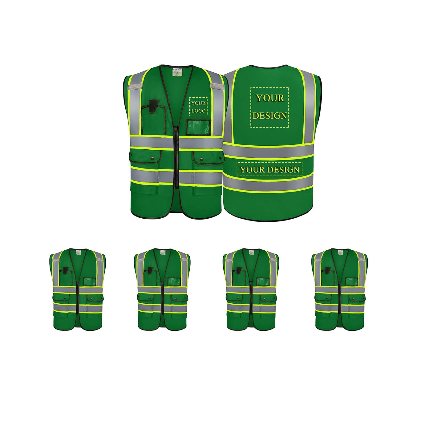 Custom Logo Safety Vest Customize Class 2 Visibility Reflective Vests Bulk with Pockets and Zipper