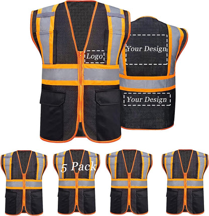 bulk black custom hi-vis safety vest with pockets refelctive vests  