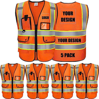Gilet de sécurité personnalisé avec logo, gilet réfléchissant, gilet de sécurité classe 2, en maille respirante avec poches et fermeture éclair, haute visibilité, vêtement de travail de protection extérieure