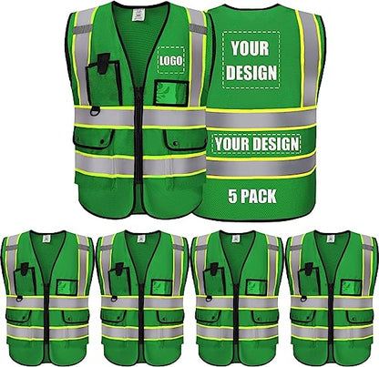 Chaleco de seguridad personalizado con logotipo, chaleco reflectante, chalecos de seguridad de clase 2, malla transpirable con bolsillos y cremallera, ropa de trabajo protectora de alta visibilidad para exteriores.