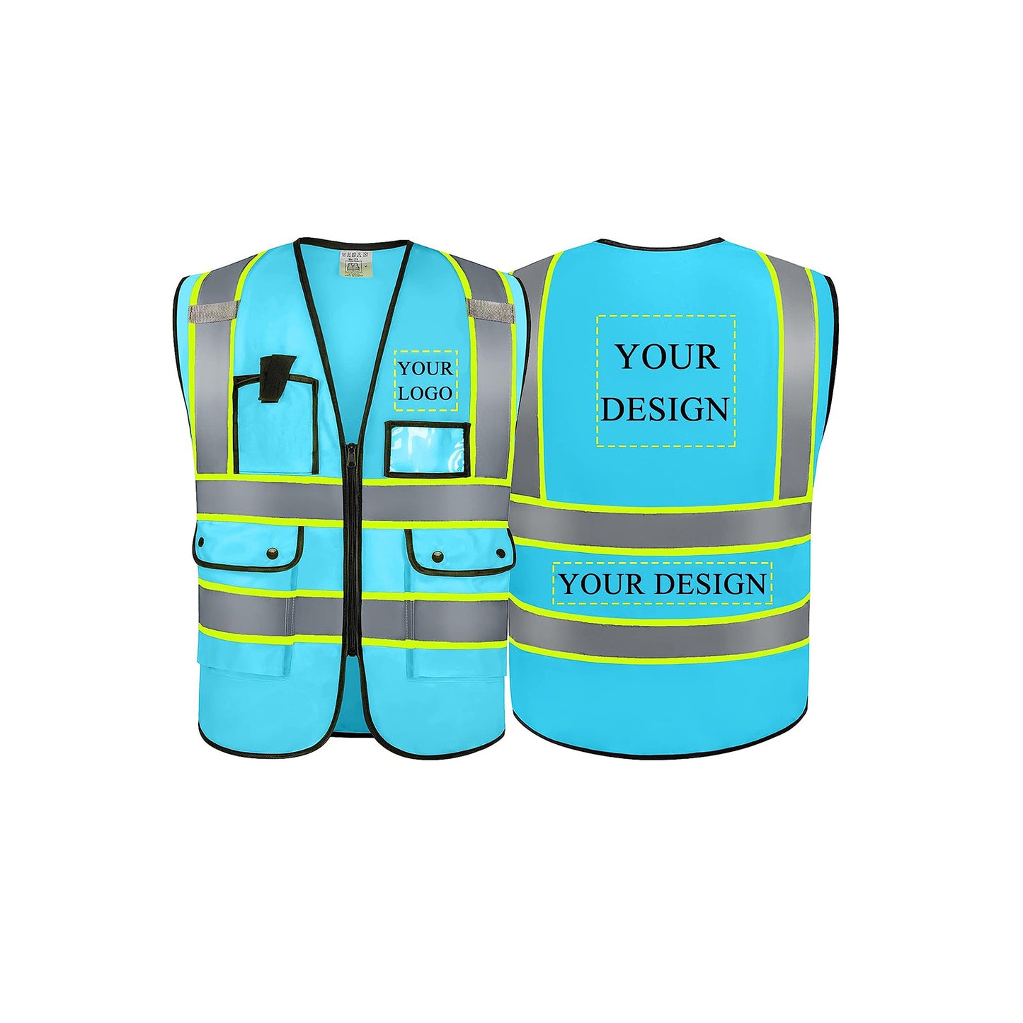 Custom Logo Safety Vest Customize Class 2 Visibility Reflective Vests Bulk with Pockets and Zipper