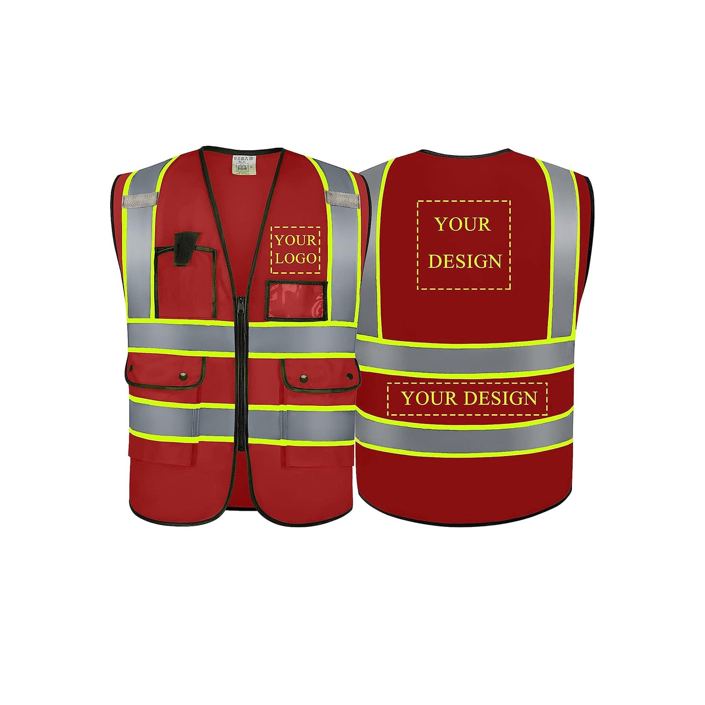 Custom Logo Safety Vest Customize Class 2 Visibility Reflective Vests Bulk with Pockets and Zipper