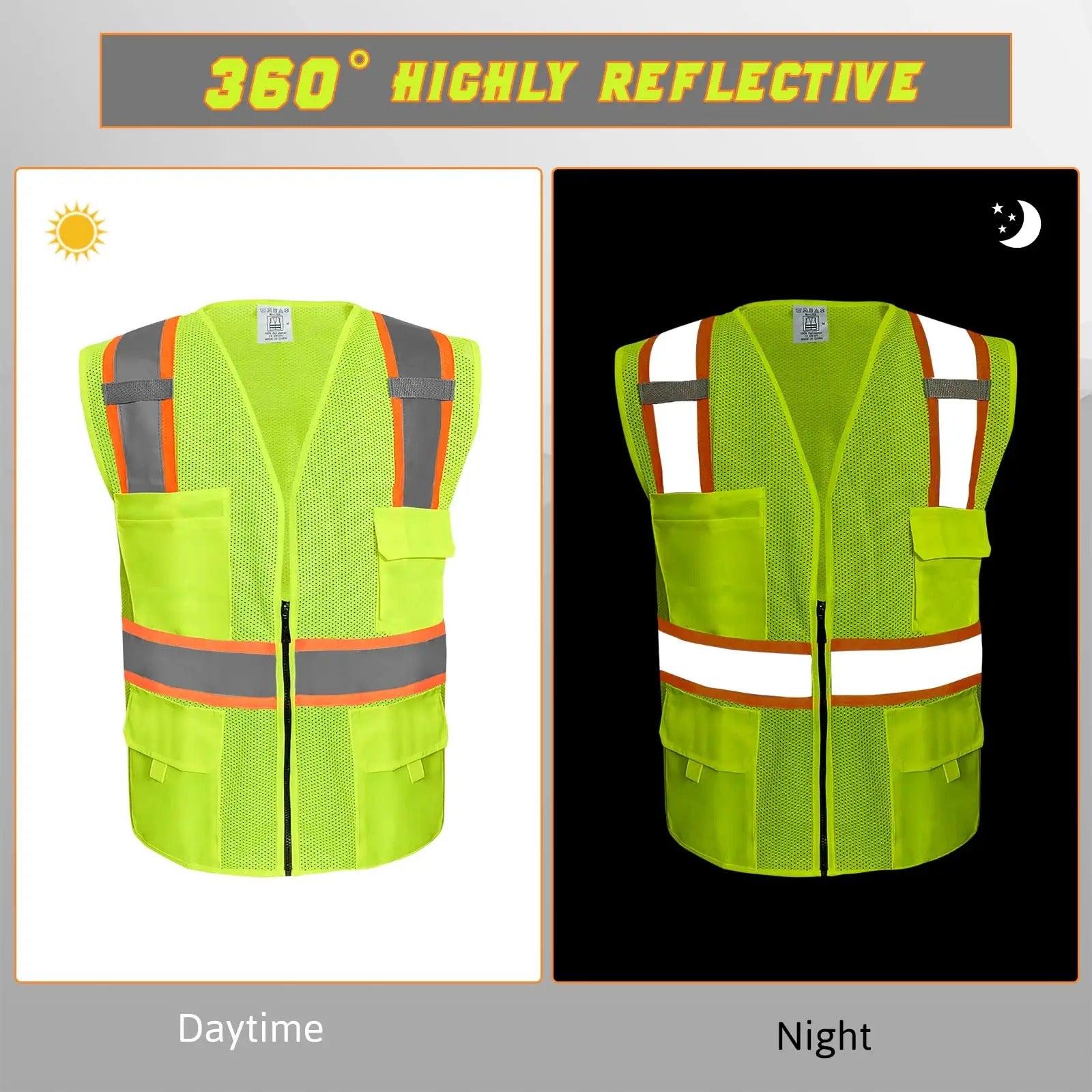 Road Work Site Reflective High Visibility Neon Green Survey Safety Vest -  4XL | eBay