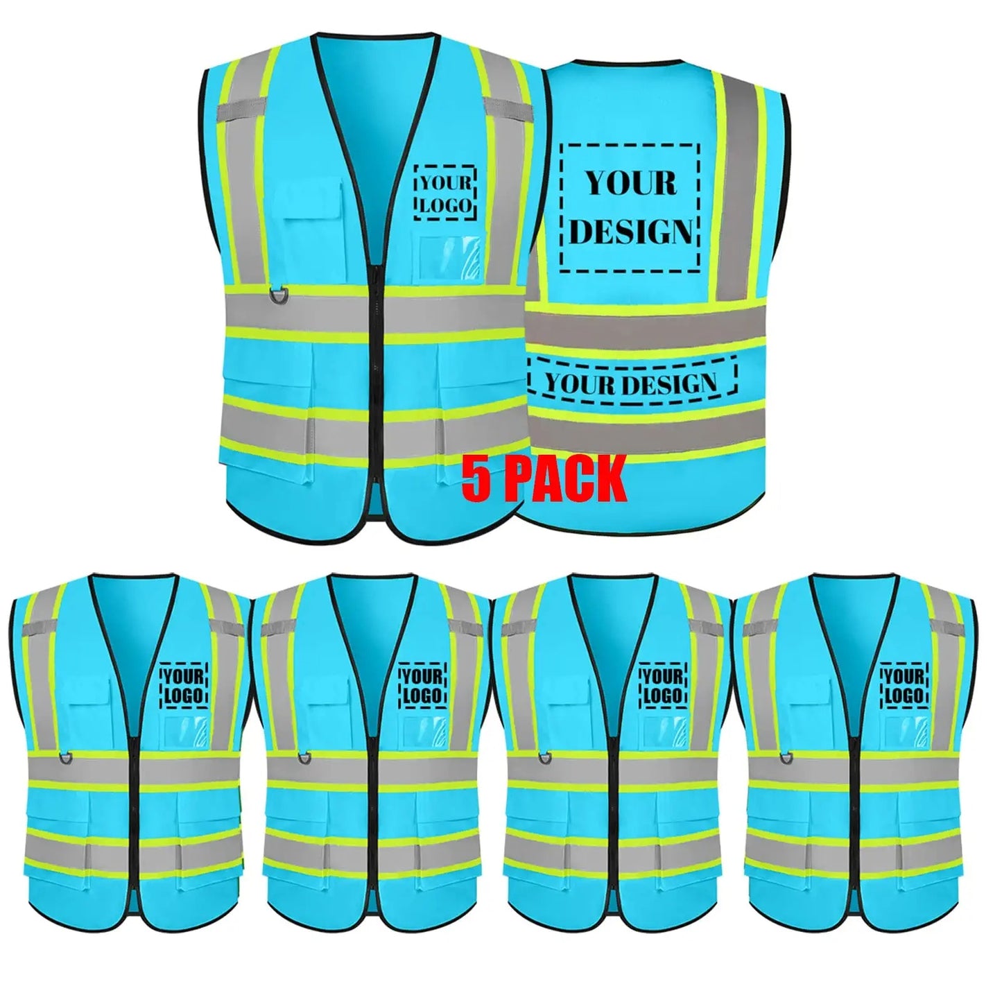 custom bulk safety vest logo no minimum blue high visibility vests wholesale