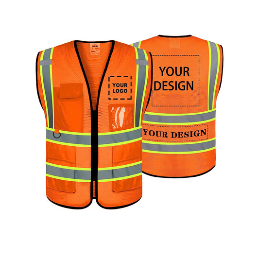 Orange Safety Vest Custom Logo Mesh High Visibility 360° Reflectivity Vest Security Workwear Vest With Zipper Pocket