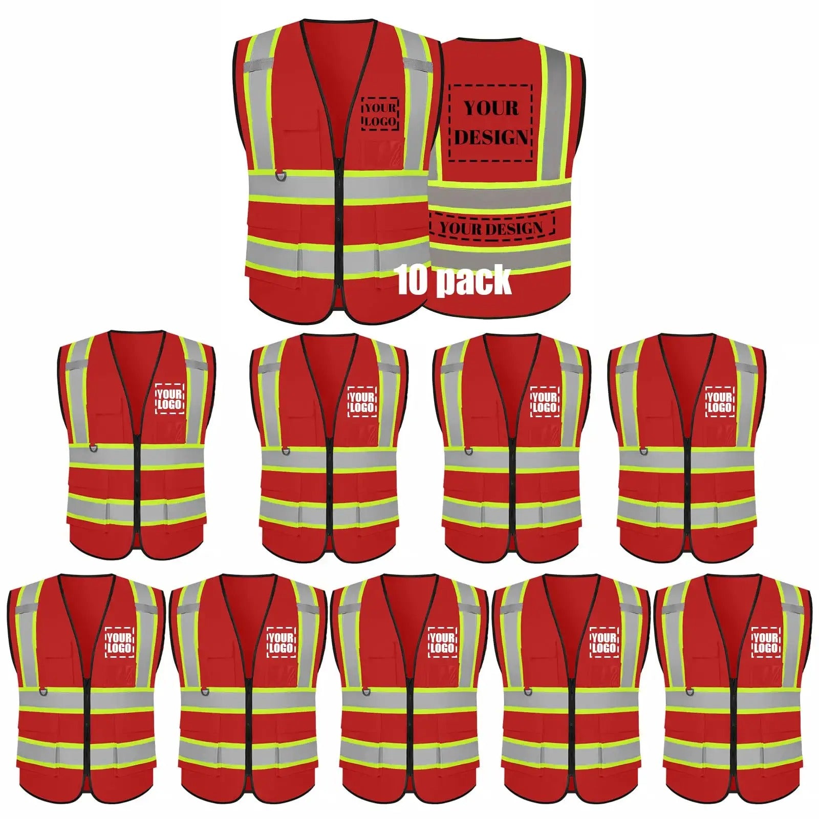 custom bulk safety vest logo no minimum red high visibility vests wholesale
