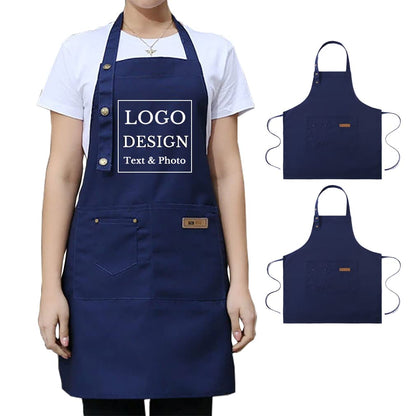 Delantal de lona personalizado, delantal personalizado con bolsillos para cocina, chef, parrilla, delantal personalizado con logotipo, texto e imagen.
