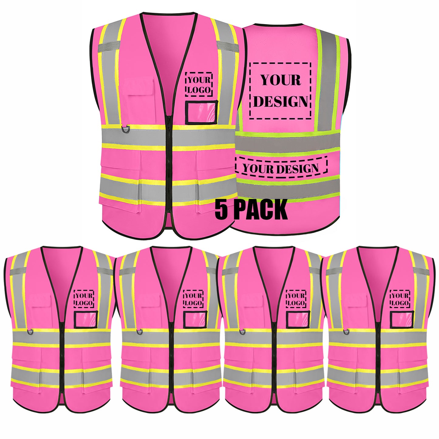 custom bulk safety vest logo no minimum pink high visibility vests wholesale