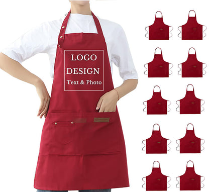 Delantal de lona personalizado, delantal personalizado con bolsillos para cocina, chef, parrilla, delantal personalizado con logotipo, texto e imagen.